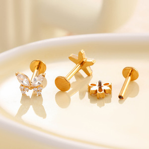 Toptan ASTM F136 G23 titanyum Piercing takı zirkon sarmal küpe Tragus kulak Labret kıkırdak Septum vücut Piercing takı - Product Image 6