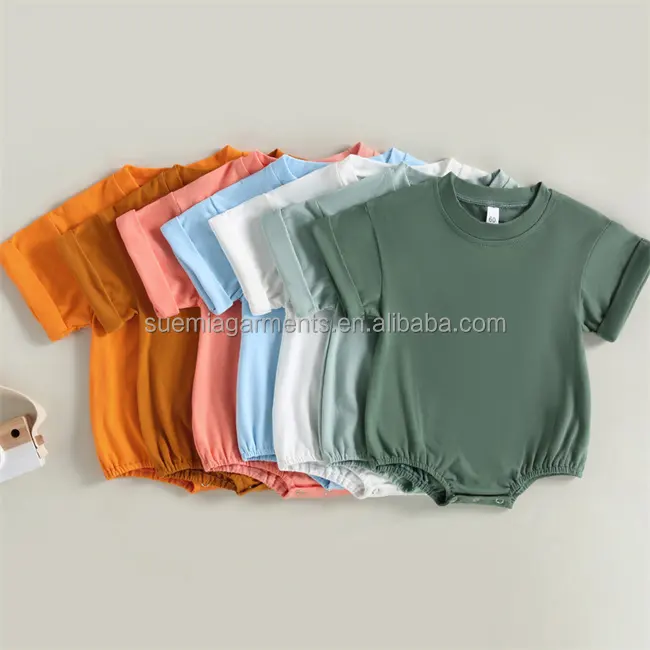 Neonato Toddler Boys Girls Clothes Blank manica corta t-shirt oversize in cotone organico Baby Bubble pagliaccetto