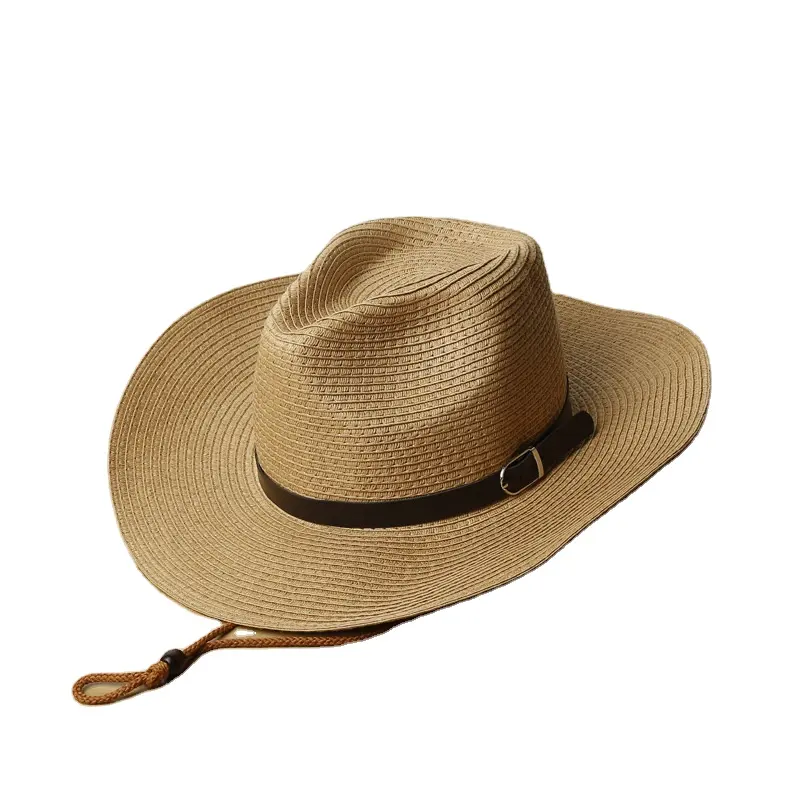 En vrac personnalisé logo occidental pliant hommes naturel chapeaux de cowboy de paille de papier