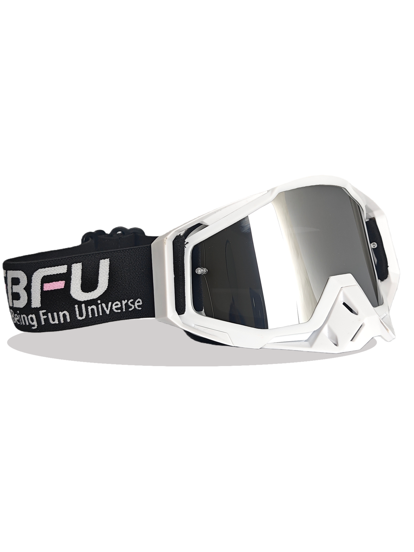 Gafas plateadas con montura blanca.