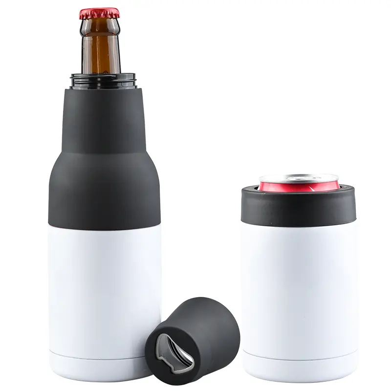 4 in 1 12oz Vacuum Insulated Double Walled Stainless Steel Beer Can and Bottle Cooler with Beer Opener