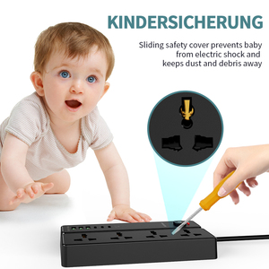 Venta caliente Universal Black Multi Socket 4AC Outlets con USB y toma de corriente tipo C con protector contra sobretensiones Multi Plug Outlet - Product Image 3