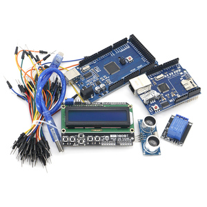 Kostenloser Versand Mega 2560 r3 für Arduino-Kit + HC-SR04 + Broadcast-Kabel + Relay-Modul + W5100 Schild + LCD 1602 Tastaturschild