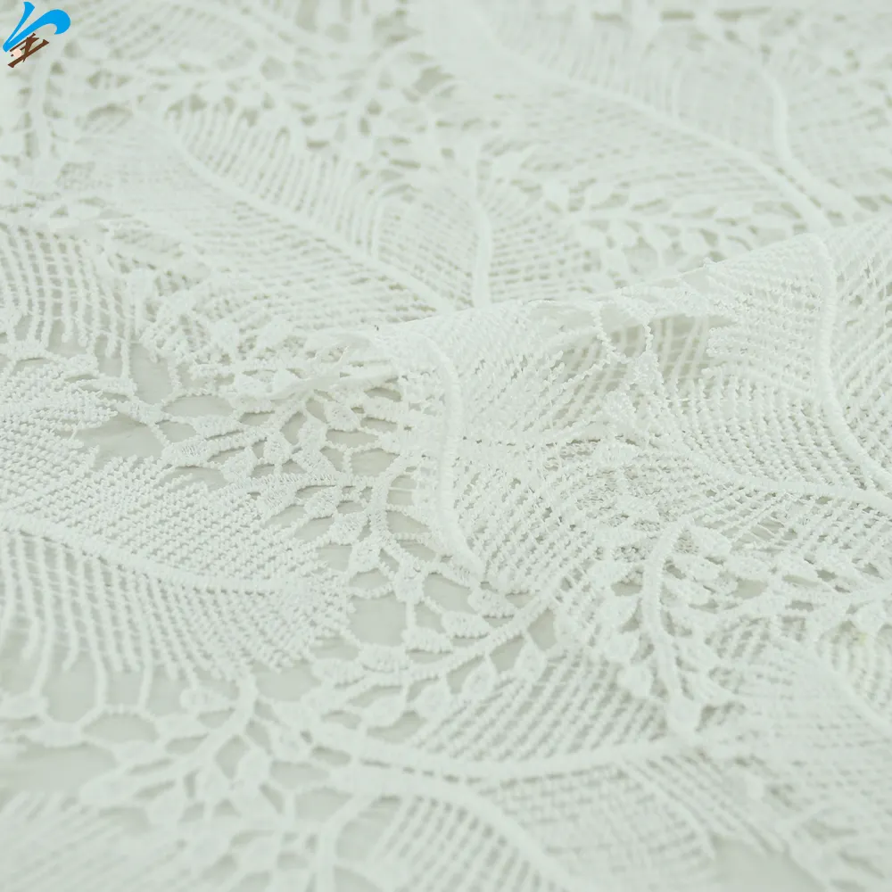 Tecido bordado 100% poliéster branco para moda, tecido de renda elegante e macio de alta qualidade, novo design