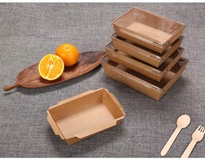 Yeni tasarım PET kapaklı kraft kağit kutu dikdörtgen tek kullanımlık gıda kağıt kap - Product Image 2