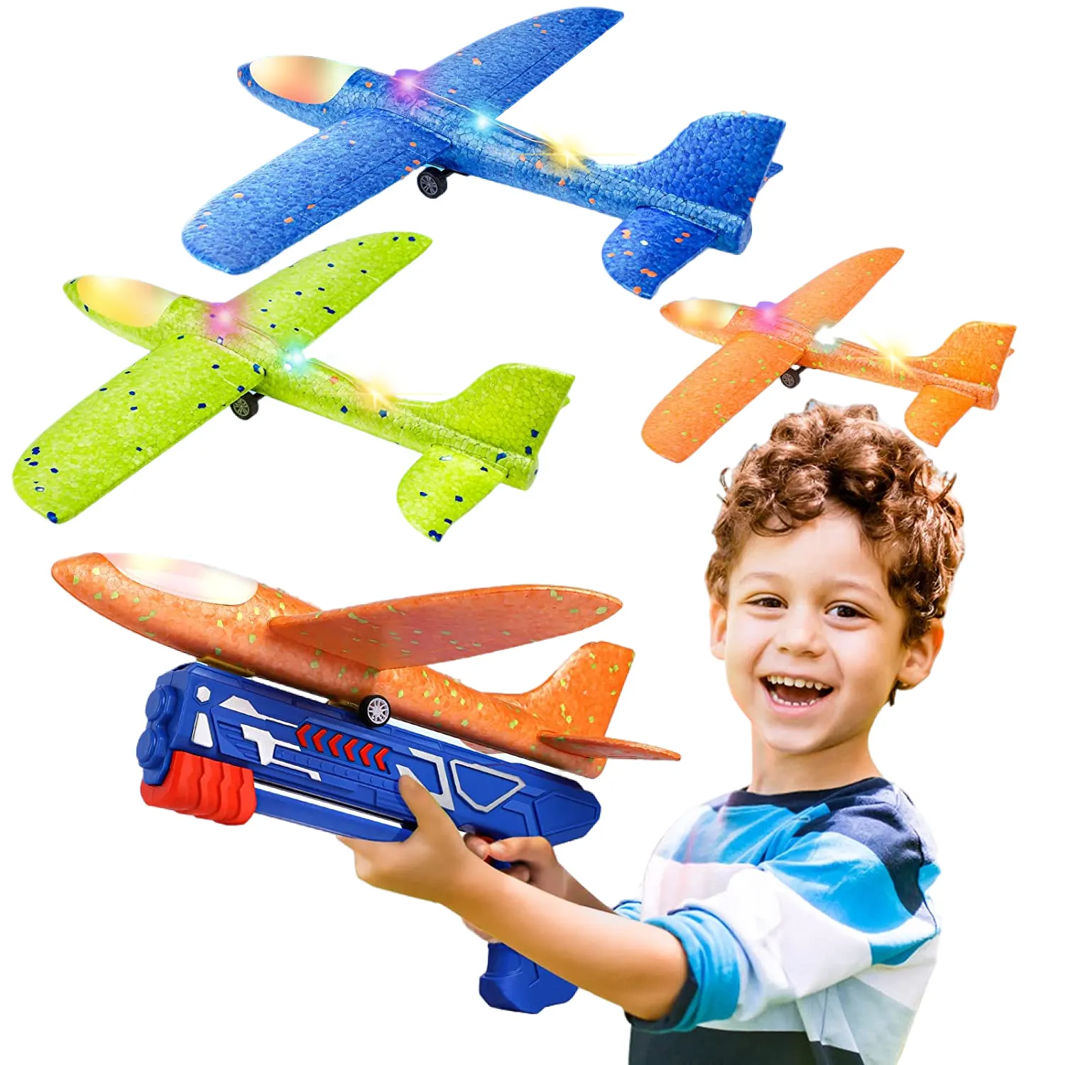 3 paquets de jouets de lanceur d'avion volant pistolet LED mousse planeur catapulte avion jouet pour enfants sports de plein air jouets volants