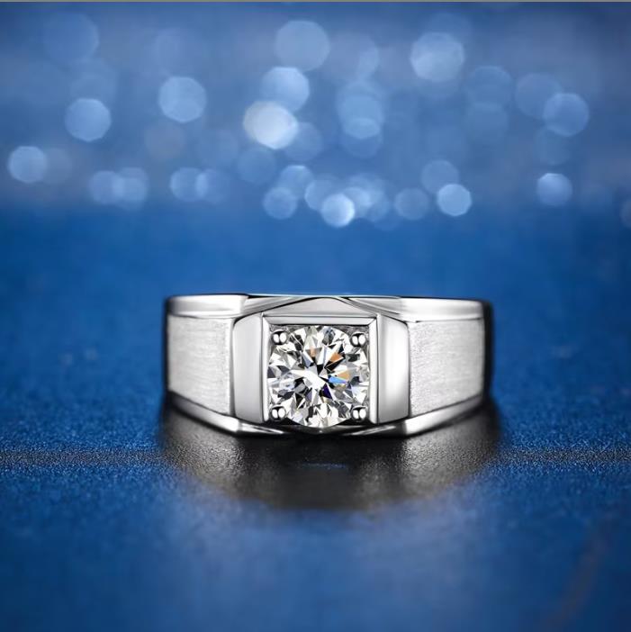 9 Brushed men's ring moissanite + certificate one carat