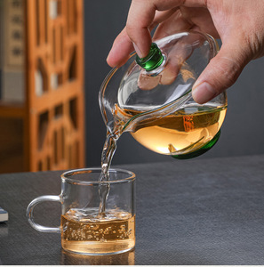 厂家直销大玻璃透明茶碗茶具中国天地人三彩概念茶杯套装