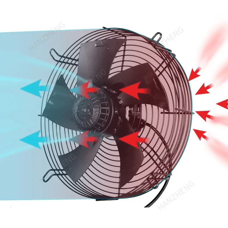 Ventilador de flujo axial de rotor externo de 220V CA para almacenamiento en frío y máquina de secado ventilador de escape de calor del condensador con protección de malla metálica