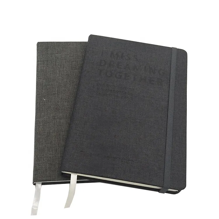 Cuaderno diario de tapa dura diario con banda elástica de impresión personalizada cubierta de tela con bolsillo interior