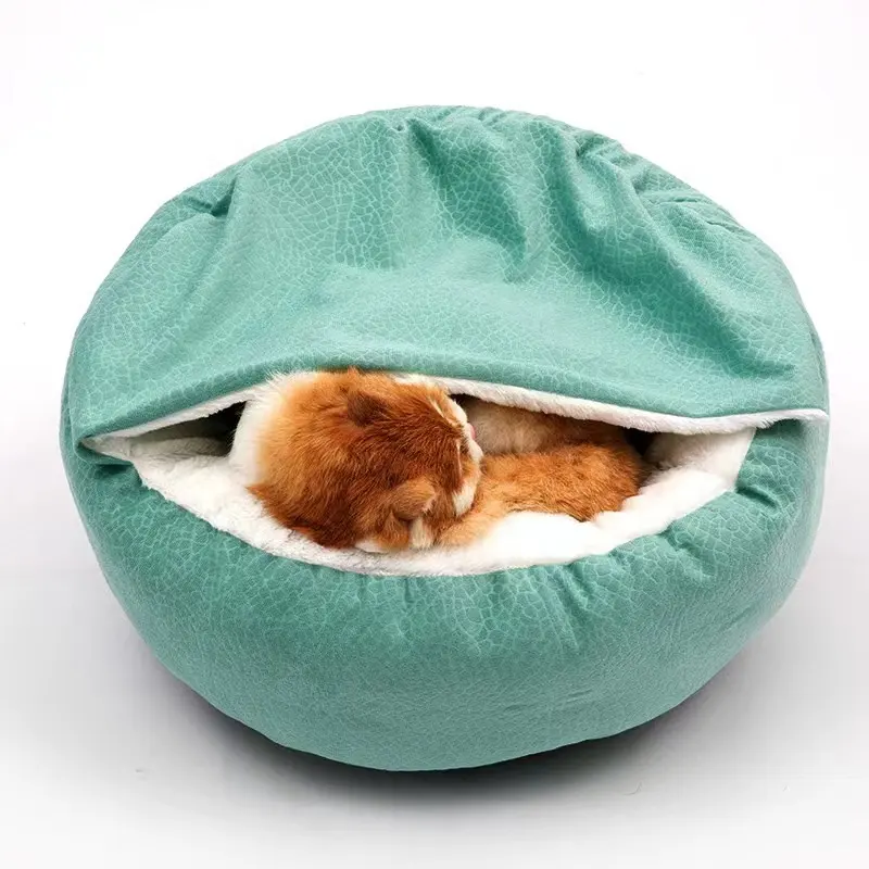 Tempat tidur kucing empat musim, penutup bantal sarang hewan peliharaan kreatif bentuk cangkang terintegrasi bahan mewah lembut dan nyaman