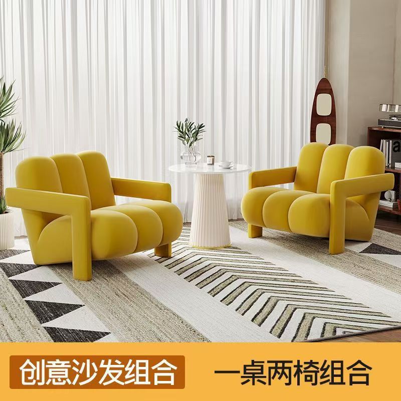 Egg-yellow Dutch velvet side table *2