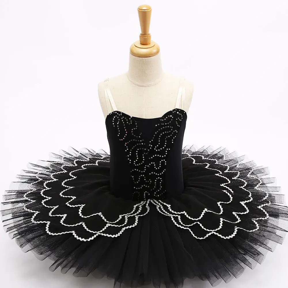 Tutú de Ballet negro para niñas y niños, traje de baile con diseño de cisne negro, T0041, venta al por mayor