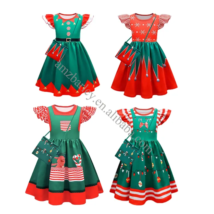 Рекламное детское платье для девочек, модные платья принцессы с мультяшным принтом, рождественские костюмы с декоративной сумкой