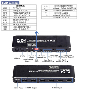 Yeterli stok 2020 4K @ 60Hz Matrix 4x 2 anahtar ayırıcı destek HDCP 2.2 IR uzaktan kumanda anahtarı 4x2 Spdif 4K 4x2 matris anahtarı - Product Image 5
