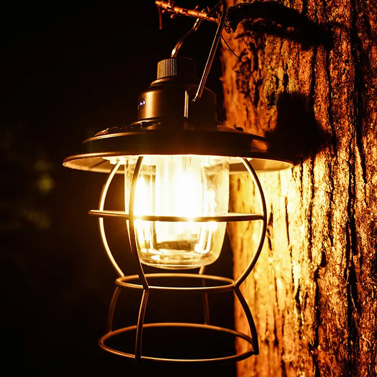 MU 휴대용 야외 캠프 교수형 야간 조명 레트로 등유 램프 불꽃 빛 LED 충전식 캠핑 랜턴