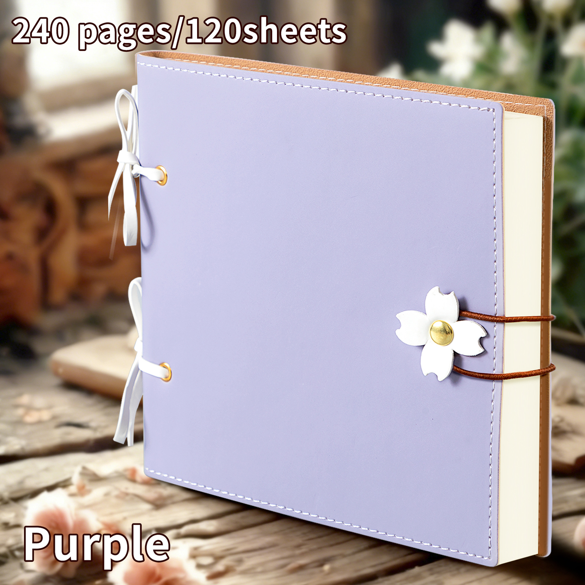 Boucle fleur carré-violet-blanc