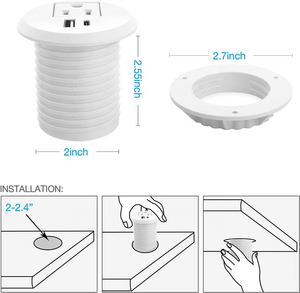 2个英寸圆形桌面电源索环，带PD 20W USB C嵌入式插座，适用于家庭办公和工业用途