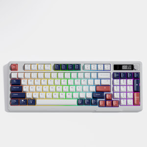 Tres colores 2,4G Wireless Gaming/Office Keyboard RGB LED Teclado de membrana retroiluminado con perilla multifunción de pantalla - Product Image 1