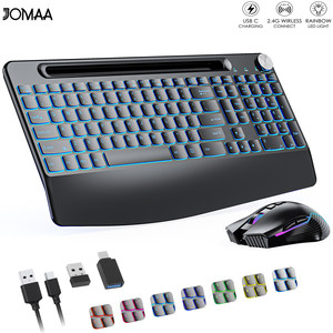Teclado y ratón inalámbricos de 2,4G, teclado recargable con reposamuñecas RGB, perilla de volumen de ratón jiggler iluminada de tamaño completo - Product Image 6