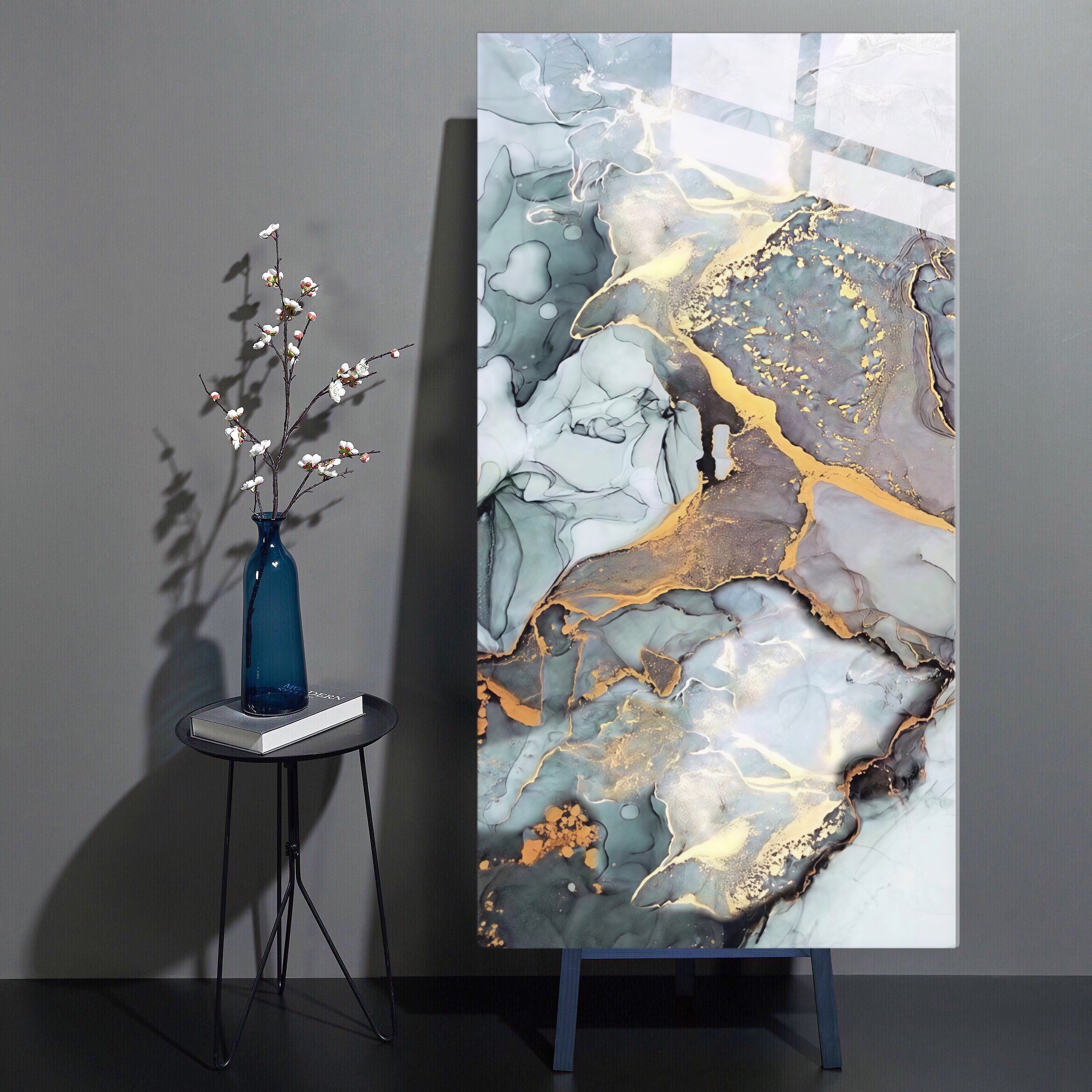 Grey Green Golden Ink Marble