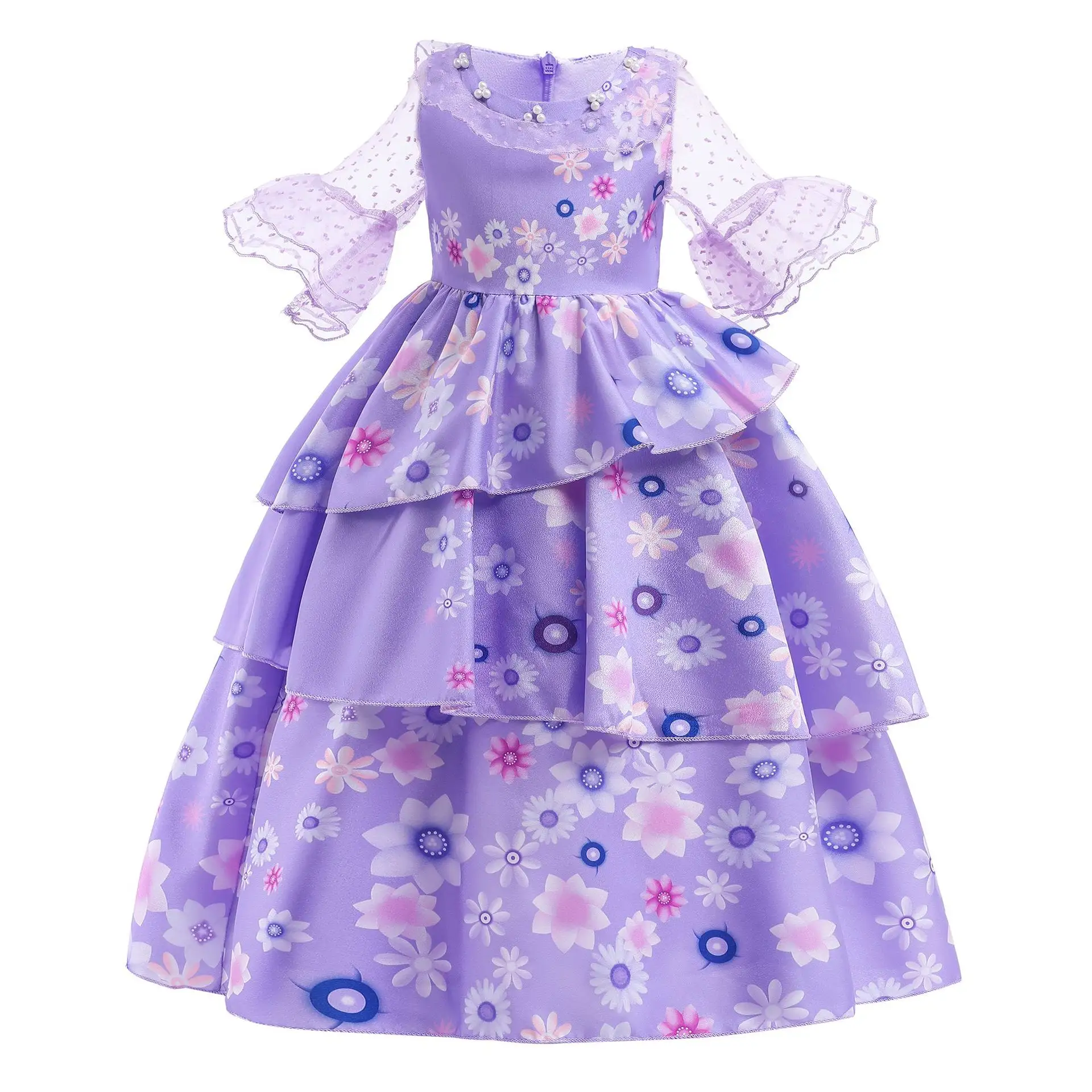 Костюм на Хэллоуин для девочек, платье принцессы для ролевых игр, цветочное волшебное платье для костюмированной вечеринки, детское Летнее бальное платье, атласное фиолетовое платье с бантом