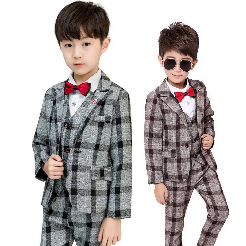 Esmoquin para bebés y niños, trajes de boda a cuadros, ropa escolar Formal para niños, traje de fiesta para adolescentes