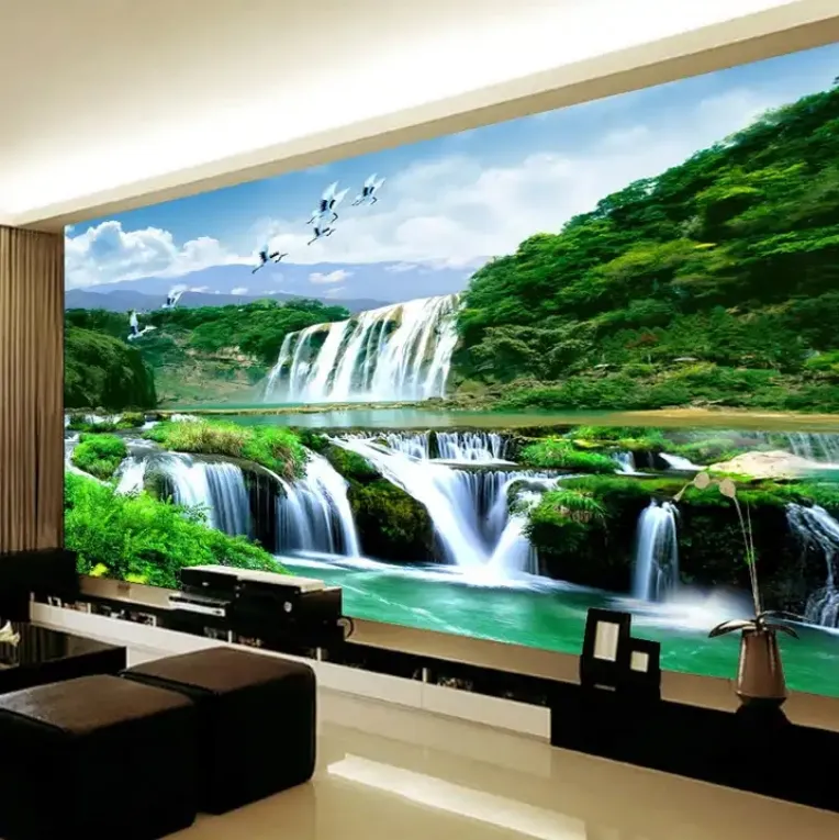 Montaña agua cascada paisaje Natural gran Mural papel tapiz tamaño personalizado 3D foto papel tapiz sala de estar dormitorio bambú verde