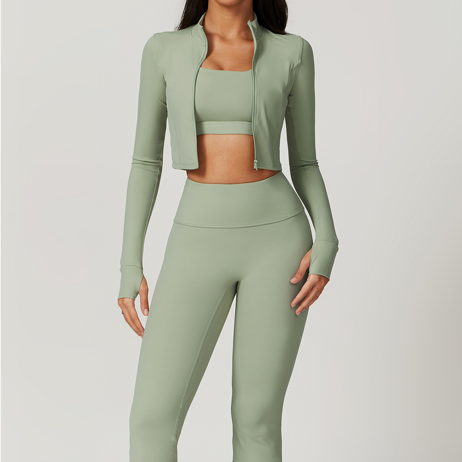 Soutien-gorge et pantalon manches longues, vert haricot
