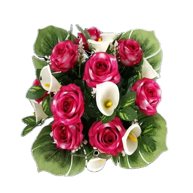 2024 Mais novo 38 cm poliéster artificial rosa/Calla Lily flores misturadas Bushx18