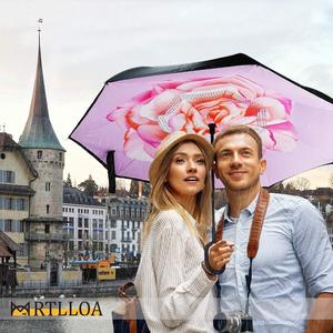 27 polegadas tamanho grande logotipo personalizado impressão dupla camada invertida guarda-chuva reversa com forma <span class=keywords><strong>C</strong></span> lidar windproof