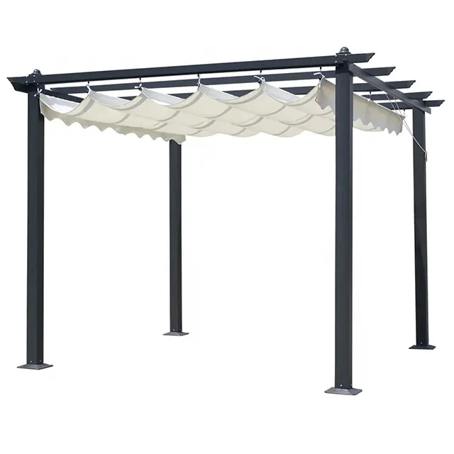 Manufacturer 10ft x10ft Outdoor waterproof aluminum pergolas gazebo with retractable sliding sunshade canopy roof