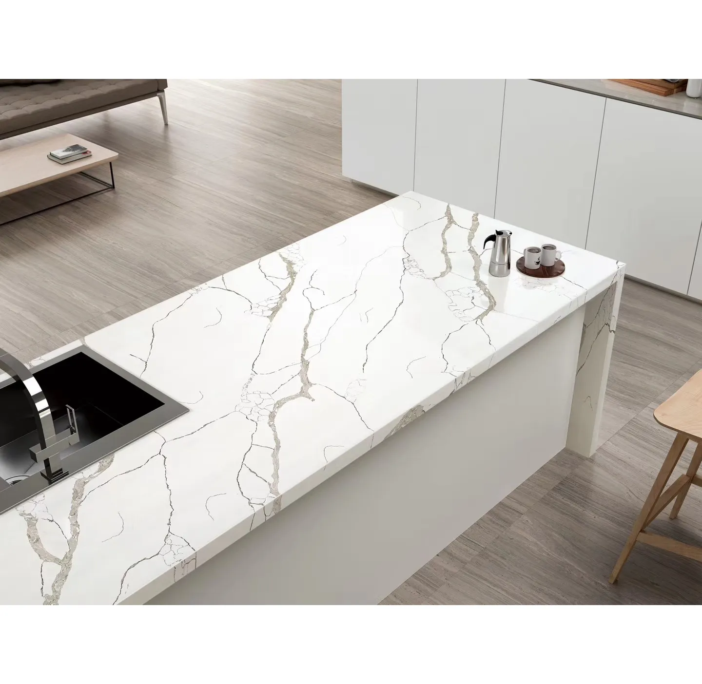 Sh8006 atacado fábrica chinesa calacata artificial branco pedra de quartzo slabs m2 preço para bancada de cozinha