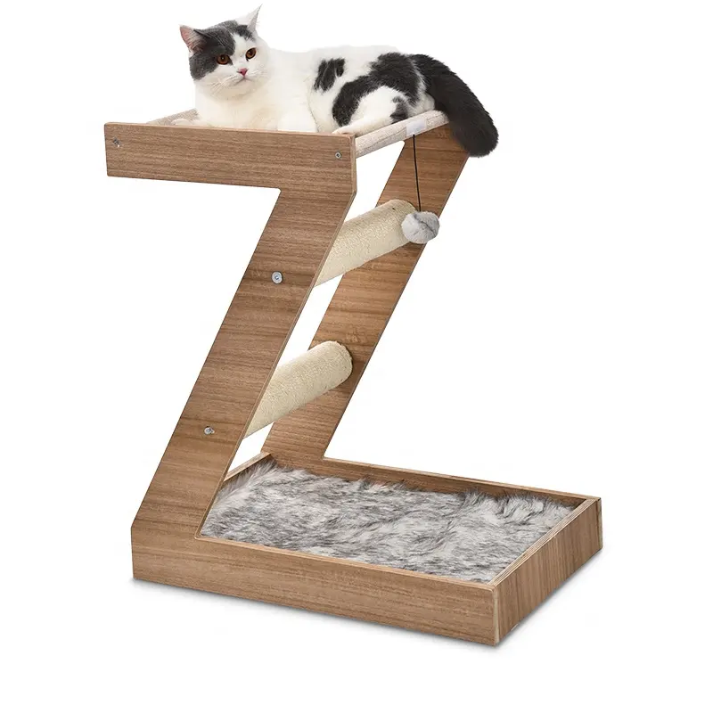 الحيوانات الأليفة المنتجات الحديثة هريرة القط شجرة خدش بوست خشب متين طابقين القط الأثاث السرير