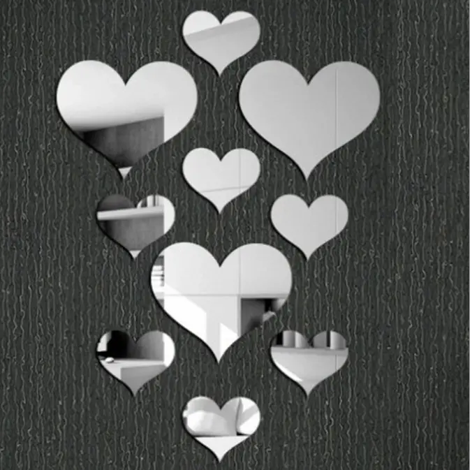 10 Uds amor corazón espejo pared pegatinas acrílico 3D arte pared calcomanías DIY artesanía artística pared ornamento habitación Mural hogar boda Decora