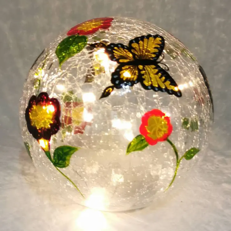 Decoración de mesa de Navidad para el hogar, Bola de globo de esfera de cristal agrietado iluminado con led