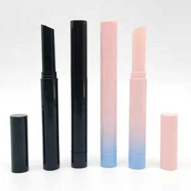 Envase de cosméticos de lujo, caja de lápices de labios rellenable, transparente, rosa y negro, Delgado, redondo, 7,1mm