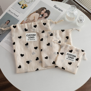 WAALUU Champagne Color Heart Pattern Small Accessories Storage Bag for Daily <strong>Use</strong> Travel Outdoor Girls Drawstring Cosmetic Bag