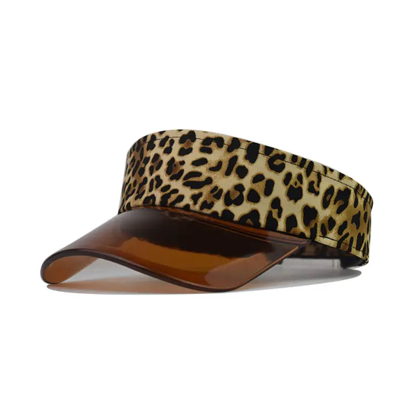 Fashion Summer Beach Sun Hat PVC Breathable Visors Sports Sun Leopard Visor Hat Custom LOGO Sun Visor Cap