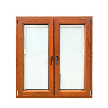 Ventana de madera con revestimiento de aluminio y vidrio templado, ventanas dobles personalizadas para Villa, venta al por mayor