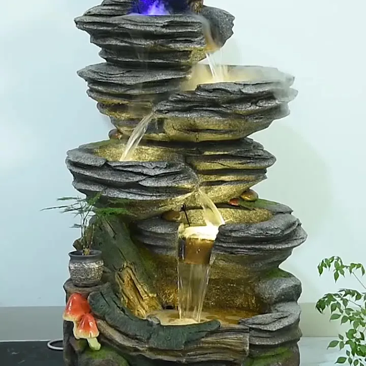 Fontane Creative a cascata Rockery di grandi dimensioni con decorazioni da giardino in fibra di vetro fontana d'acqua all'aperto