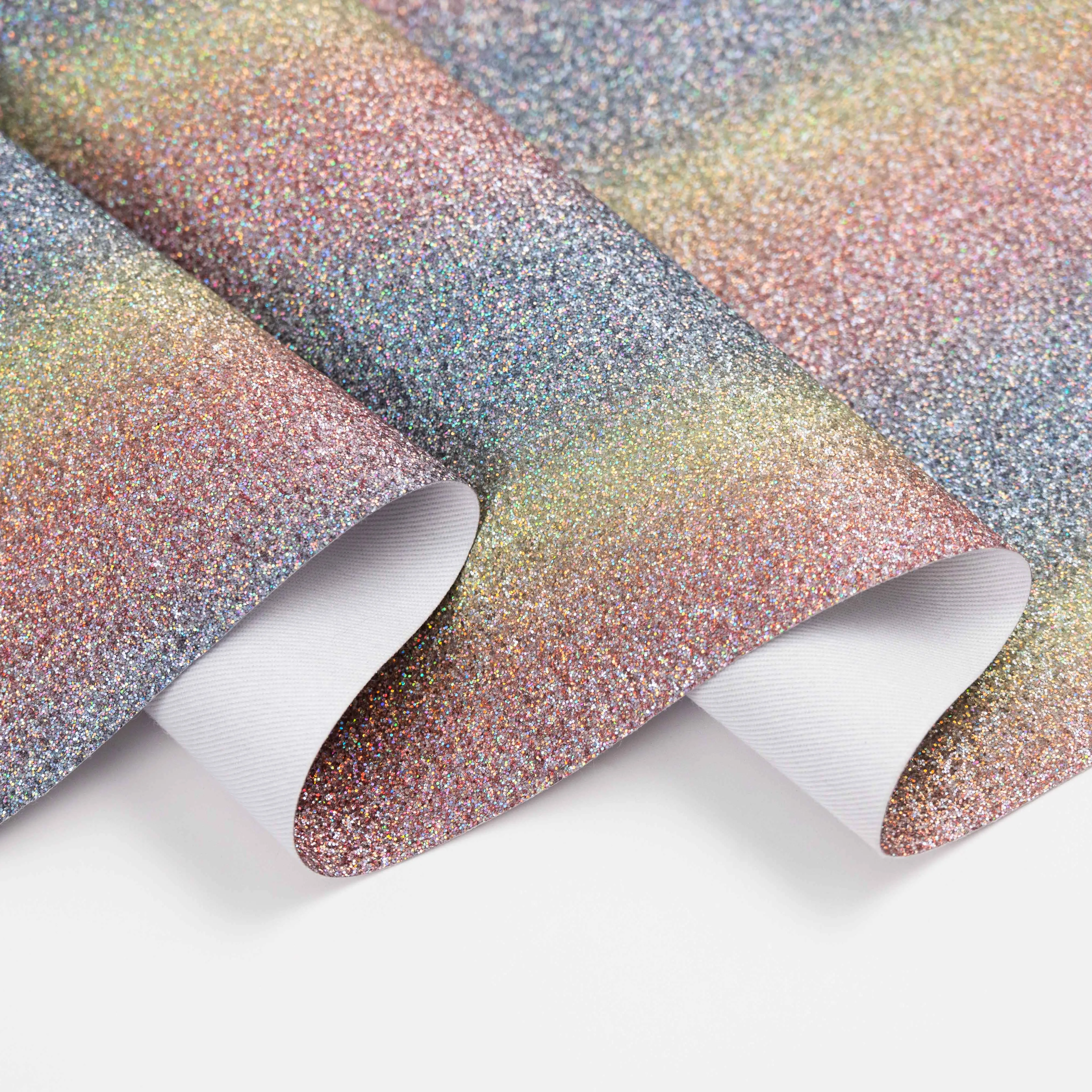 H-03 Hot sale rainbow gradient spray color thick film Glitter pu glitter sequins for bags  and decorations