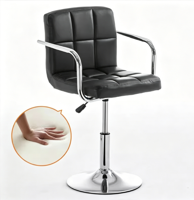 Short 40-55cm with armrests-black leather