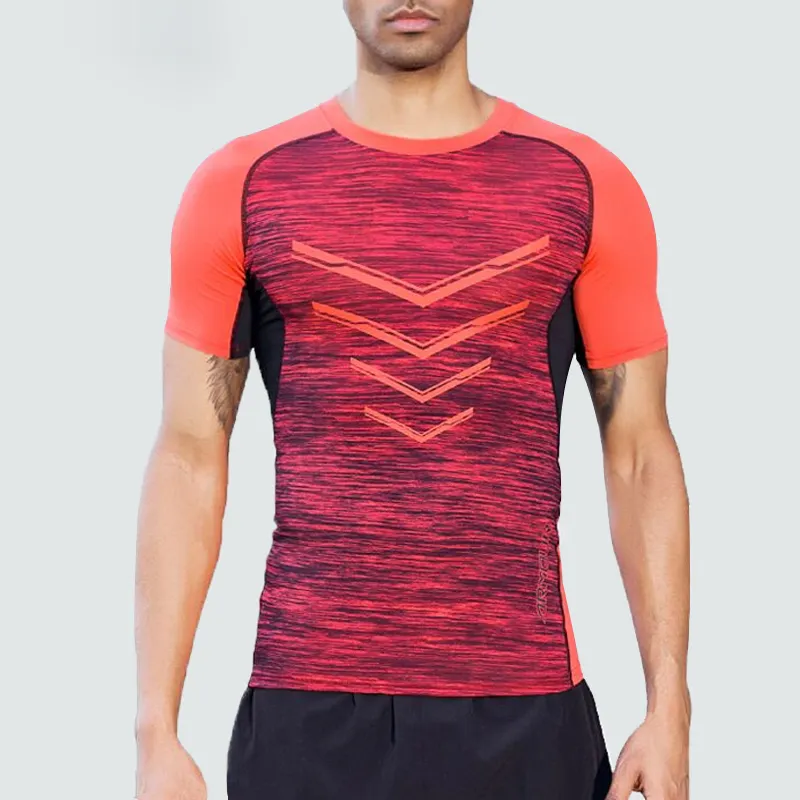 Kaus Olahraga Lari Fitness Pria, Atasan Kaus Kompresi Cetakan Kustom