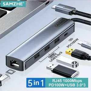 SAMZHE Typ-C HUB RJ45-Adapter HDMI 4K Typ C HUB Hoch geschwindigkeit für Computer mit mehreren Geräten Laptop Desktop PC Adapter USB HUB - Product Image 1