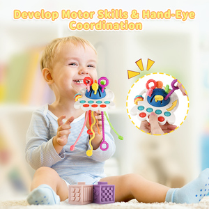 2 in 1 bebek oyuncak seti Incl yumuşak yapı taşları duyusal yumuşak istifleme diş çıkartma oyuncakları ahtapot çekme dize yürümeye başlayan oyuncaklar - Product Image 5
