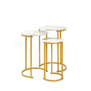 Set of 3 High Gloss White Marble Gold Legs <strong>Nesting</strong> <strong>End</strong> <strong>Tables</strong> Cheap Coffee <strong>Table</strong> Set Round Wood Stacking Side <strong>Table</strong> Bedroom - Product Image 6