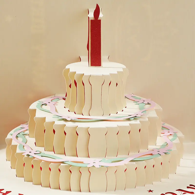 Toptan lüks mutlu doğum günü dekorasyon 3D Pop Up doğum günü pastası tebrik karton kutu hediye kartı