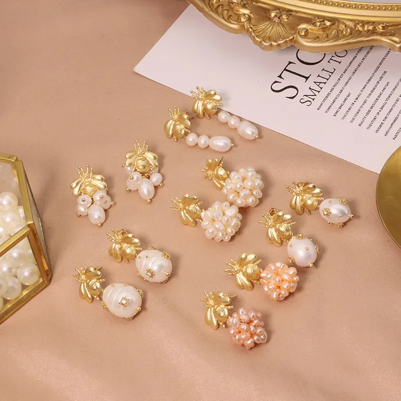 Orecchini a forma di ape Instagram economici Hotsale orecchini pendenti con perle placcate in oro 18 carati per le donne commercio all'ingrosso di gioielli adorabili