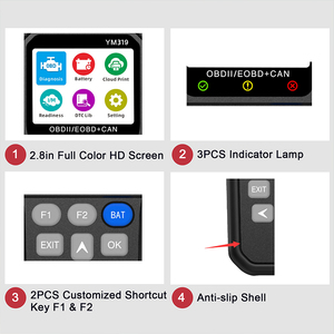 ODB2診断車障害診断機スキャンツール読み取り消去コードバッテリーテストスキャナーサポート13言語 - Product Image 4